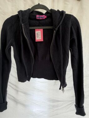 Edikted Black Cropped Hooded Zip-Up Knit Jacket